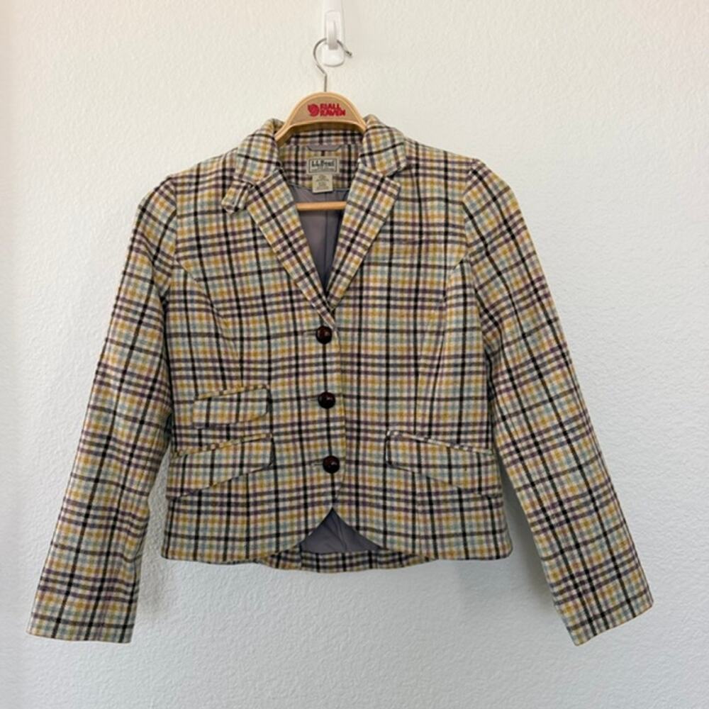 L.L. Bean Women's 8 Petite Plaid Blazer Wool Blend Preppy Career Vintage
